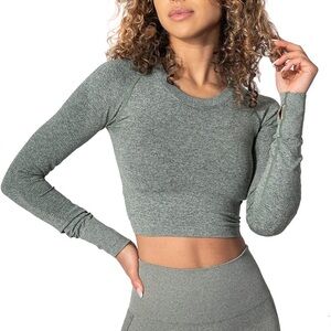 Green Long Sleeve workout Crop Top